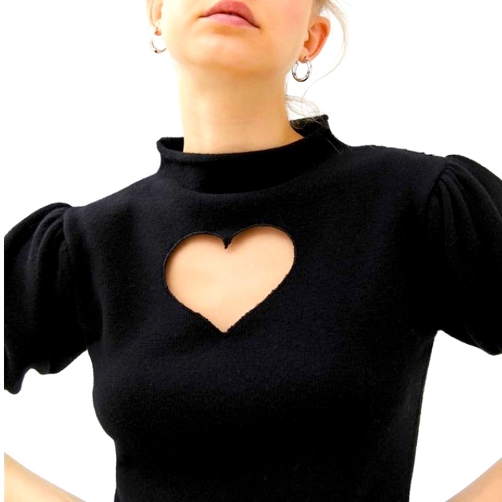 𝅺BÜBISH Michell Heart 100% Merino Wool Sweetheart Sweater Puff Sleeve Knit NWOT